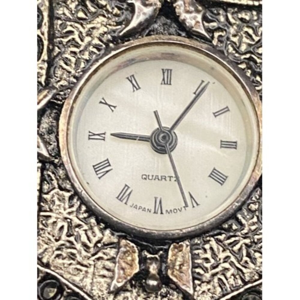 Vintage Watch Brooch/Pendant Lind Silver Tone Marcasite Cuckoo Clock Quartz 2.5" - Picture 3 of 7